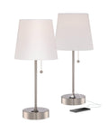 Justin 18" High Small Modern Accent Table Lamps Set of 2 USB Port Pull Chain Silver Finish Metal Living Room Charging